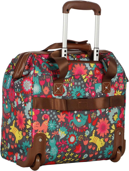 Designer Under the Seat Tote Cabin Luggage Collection - 15 Inch Patterned Carry on Bag For Women - Lightweight Suitcase with 2 Rolling Wheels (Wildwoods)