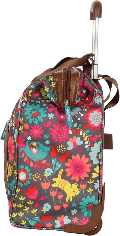 Designer Under the Seat Tote Cabin Luggage Collection - 15 Inch Patterned Carry on Bag For Women - Lightweight Suitcase with 2 Rolling Wheels (Wildwoods)