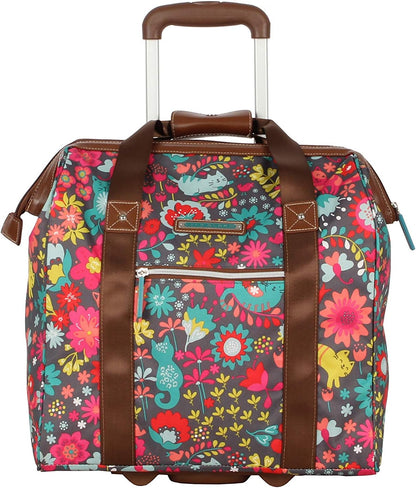 Designer Under the Seat Tote Cabin Luggage Collection - 15 Inch Patterned Carry on Bag For Women - Lightweight Suitcase with 2 Rolling Wheels (Wildwoods)