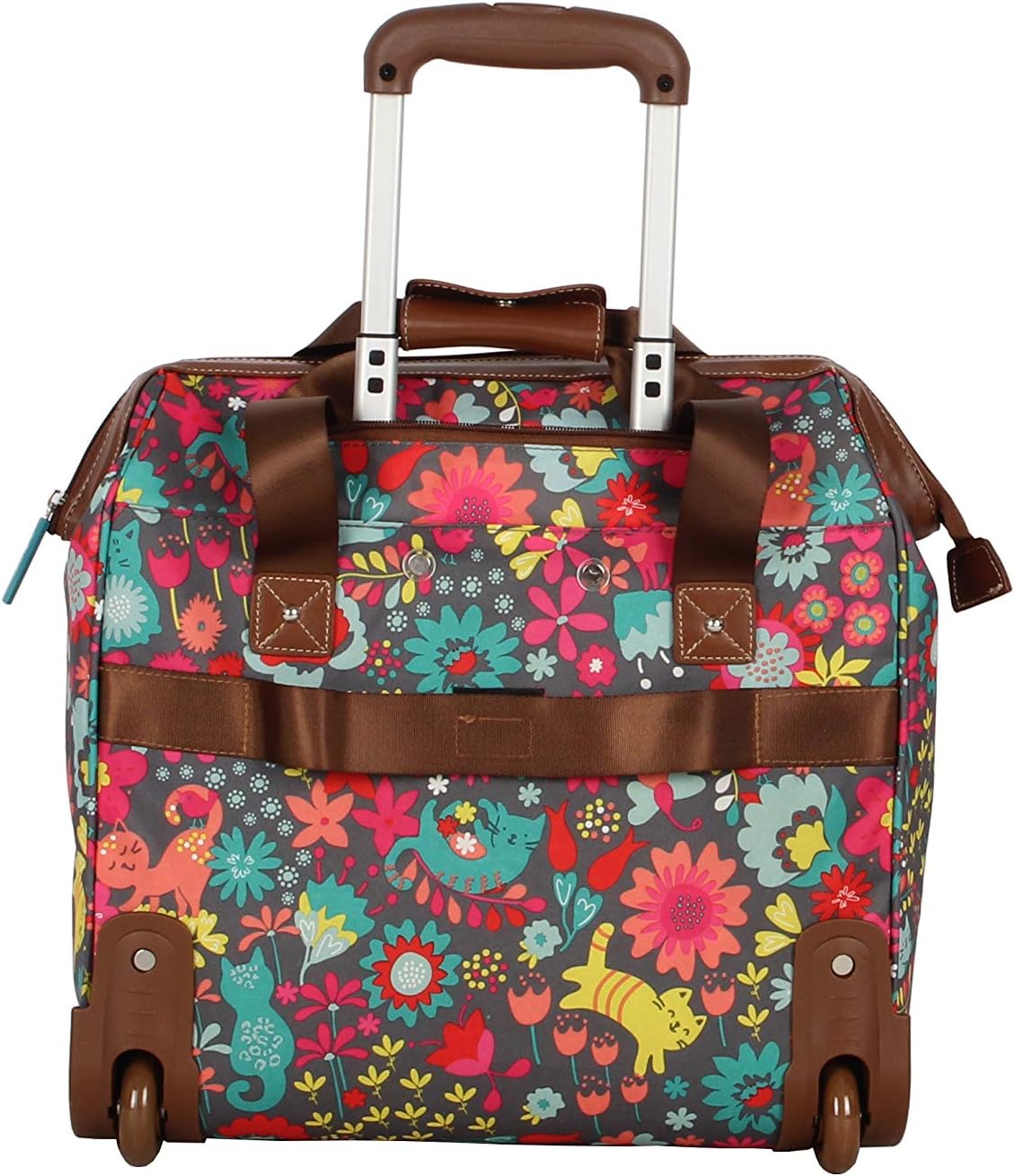 Designer Under the Seat Tote Cabin Luggage Collection - 15 Inch Patterned Carry on Bag For Women - Lightweight Suitcase with 2 Rolling Wheels (Wildwoods)