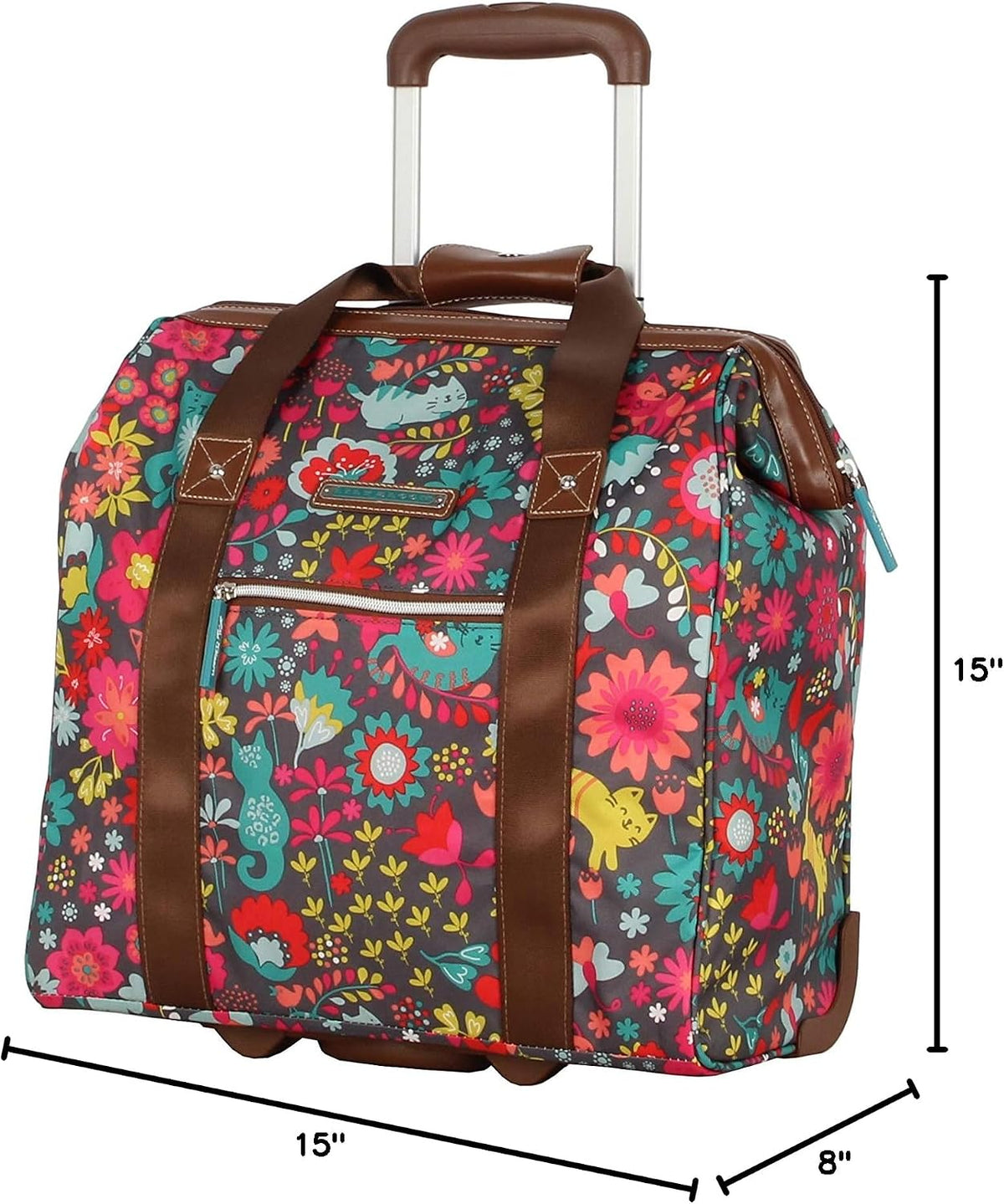 Designer Under the Seat Tote Cabin Luggage Collection - 15 Inch Patterned Carry on Bag For Women - Lightweight Suitcase with 2 Rolling Wheels (Wildwoods)