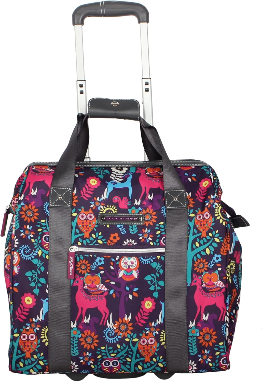 Designer Under the Seat Tote Cabin Luggage Collection - 15 Inch Patterned Carry on Bag For Women - Lightweight Suitcase with 2 Rolling Wheels (Wildwoods)