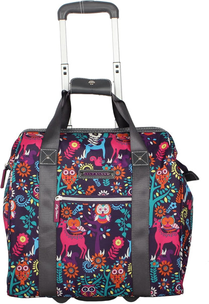Designer Under the Seat Tote Cabin Luggage Collection - 15 Inch Patterned Carry on Bag For Women - Lightweight Suitcase with 2 Rolling Wheels (Wildwoods)