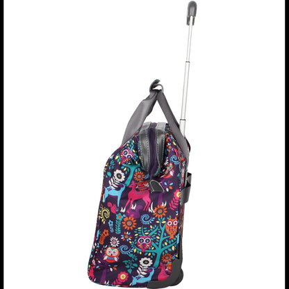 Designer Under the Seat Tote Cabin Luggage Collection - 15 Inch Patterned Carry on Bag For Women - Lightweight Suitcase with 2 Rolling Wheels (Wildwoods)