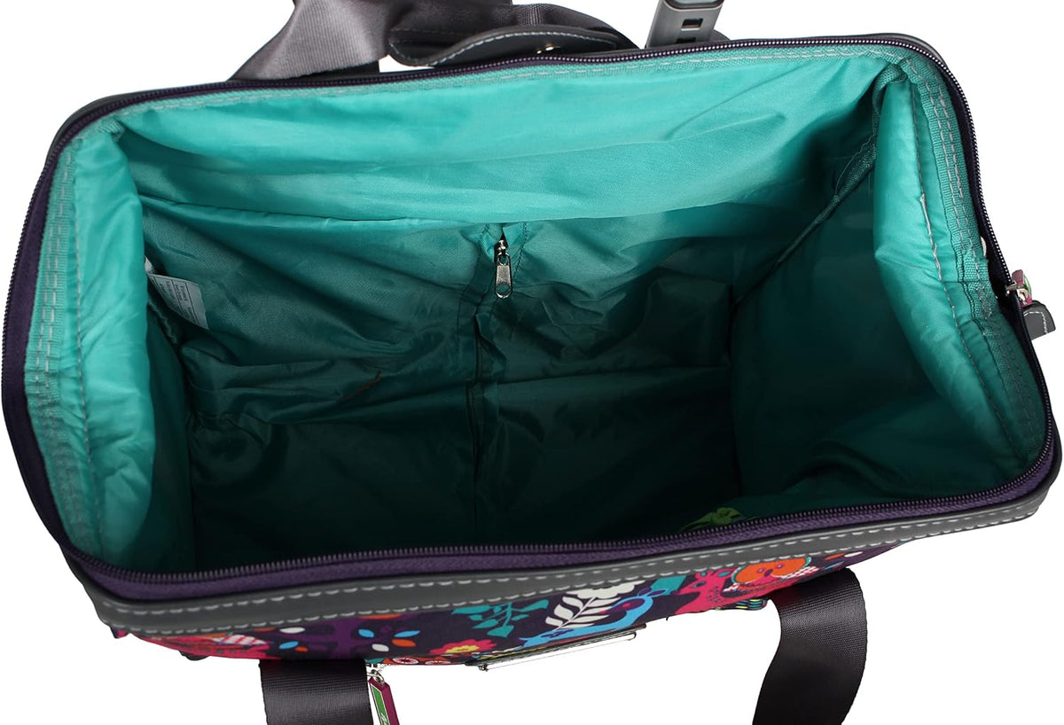 Designer Under the Seat Tote Cabin Luggage Collection - 15 Inch Patterned Carry on Bag For Women - Lightweight Suitcase with 2 Rolling Wheels (Wildwoods)