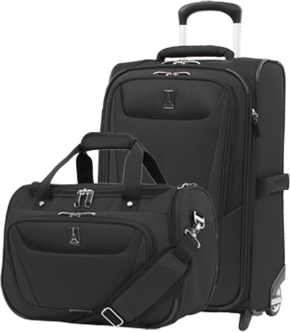 Maxlite 5 Softside 2pc Set Expandable Carry On Upright 2 Wheel Luggage/Soft Underseat Tote, Lightweight Suitcase, Men and Women, Black