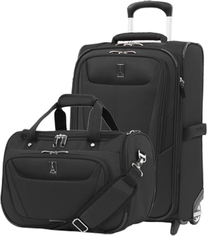 Maxlite 5 Softside 2pc Set Expandable Carry On Upright 2 Wheel Luggage/Soft Underseat Tote, Lightweight Suitcase, Men and Women, Black