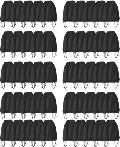 Drawstring Backpack Bulk 50 Packs Draw String Bags for Gym Sports Trip Pedestrianism Cinch Sack DIY for Women Men (black)