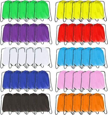 Drawstring Backpack Bulk 50 Packs Draw String Bags for Gym Sports Trip Pedestrianism Cinch Sack DIY for Women Men (black)