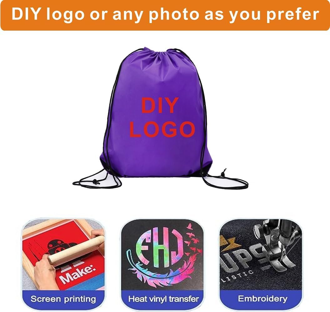 Drawstring Backpack Bulk 50 Packs Draw String Bags for Gym Sports Trip Pedestrianism Cinch Sack DIY for Women Men (black)