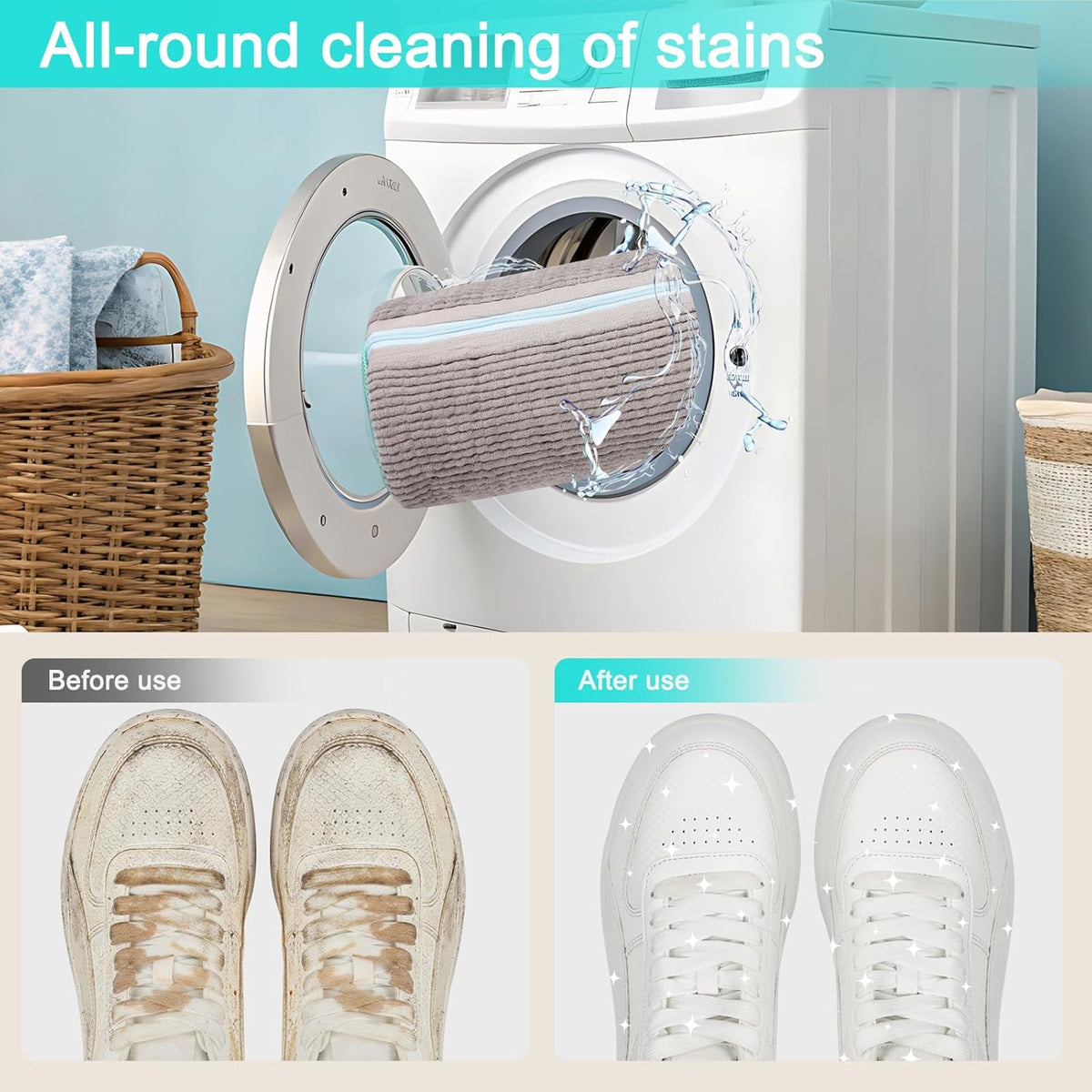 2 Pack Shoe Washing Machine Bag, Laundry Shoe Bag for Washer and Dryer, Reusable Shoe Cleaning Bag for Sneakers and All Shoes Types with Self-Locking Zipper (Yellow)