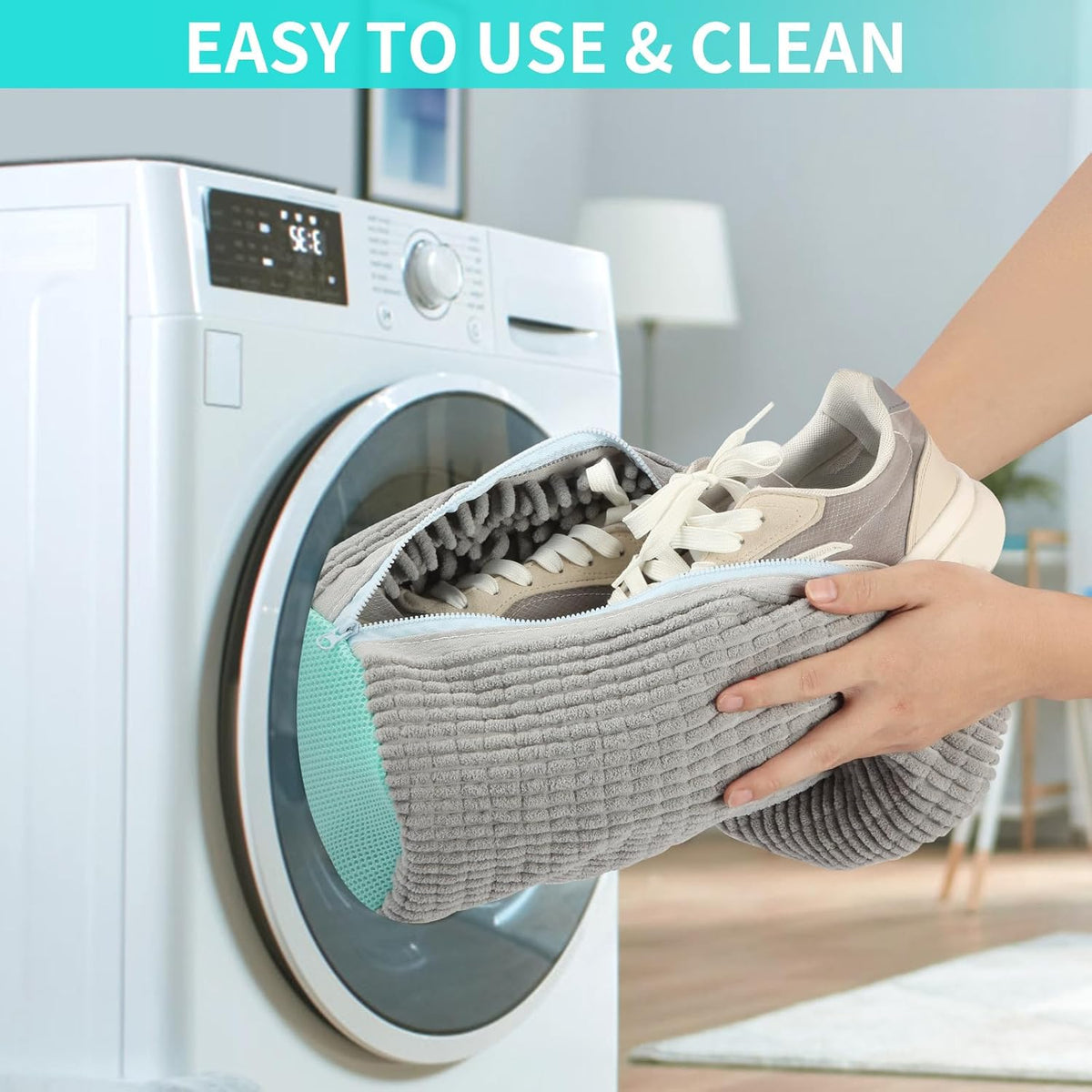 2 Pack Shoe Washing Machine Bag, Laundry Shoe Bag for Washer and Dryer, Reusable Shoe Cleaning Bag for Sneakers and All Shoes Types with Self-Locking Zipper (Yellow)