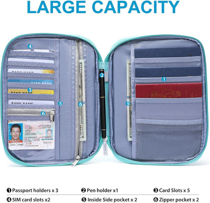 Family Passport Wallet Holder,Waterproof Multi functional Travel Document Organizer for Men Women Travel Wallet