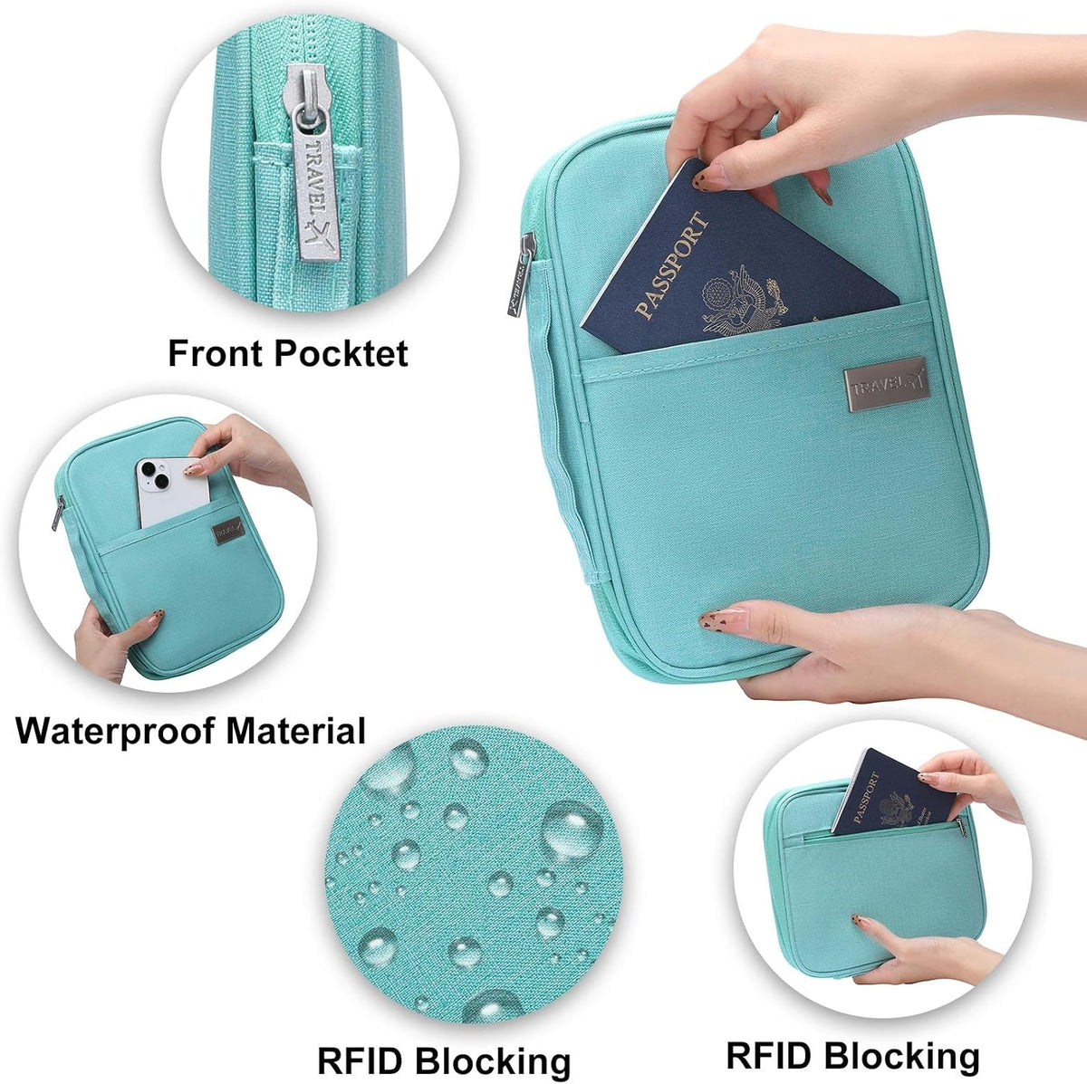 Family Passport Wallet Holder,Waterproof Multi functional Travel Document Organizer for Men Women Travel Wallet