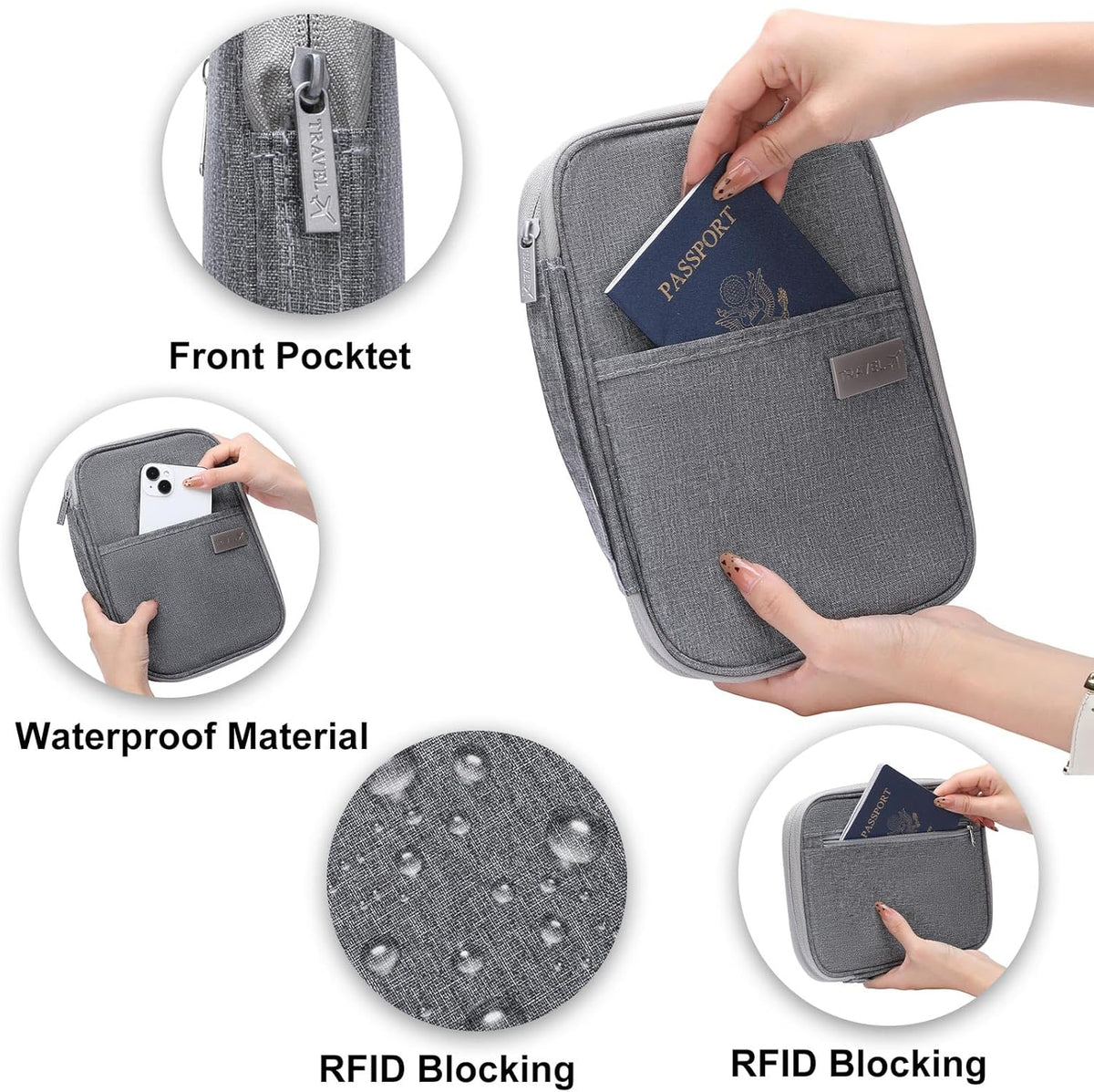 Family Passport Wallet Holder,Waterproof Multi functional Travel Document Organizer for Men Women Travel Wallet