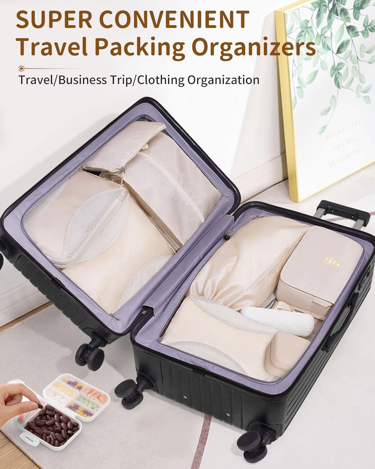 12pc Compression Packing Cubes for Suitcases, Expandable Travel Organizer Bags Set for Luggage, Lightweight Carry On Essentials, Beige