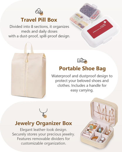 12pc Compression Packing Cubes for Suitcases, Expandable Travel Organizer Bags Set for Luggage, Lightweight Carry On Essentials, Beige