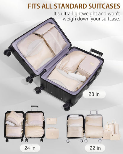 12pc Compression Packing Cubes for Suitcases, Expandable Travel Organizer Bags Set for Luggage, Lightweight Carry On Essentials, Beige