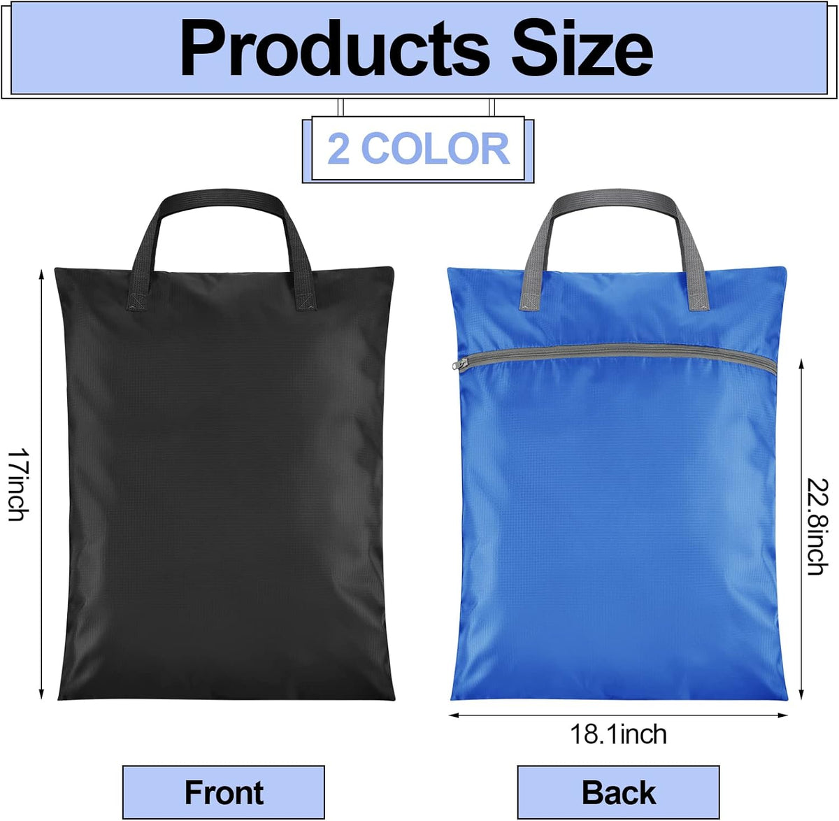 2 Pcs Travel Laundry Bags Waterproof with Handle Dirty Clothes Bag for Traveling Hanging Laundry Hamper with Two Zippered Pockets Washable Reusable for Sports Home Travel College