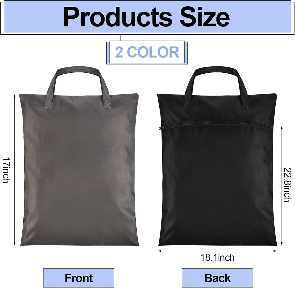 2 Pcs Travel Laundry Bags Waterproof with Handle Dirty Clothes Bag for Traveling Hanging Laundry Hamper with Two Zippered Pockets Washable Reusable for Sports Home Travel College