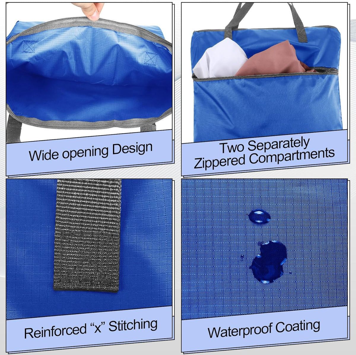 2 Pcs Travel Laundry Bags Waterproof with Handle Dirty Clothes Bag for Traveling Hanging Laundry Hamper with Two Zippered Pockets Washable Reusable for Sports Home Travel College
