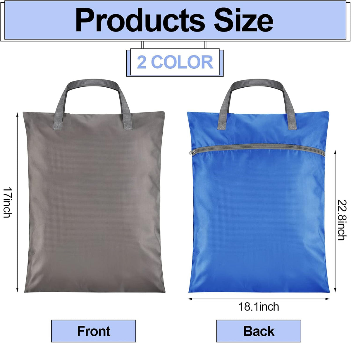 2 Pcs Travel Laundry Bags Waterproof with Handle Dirty Clothes Bag for Traveling Hanging Laundry Hamper with Two Zippered Pockets Washable Reusable for Sports Home Travel College