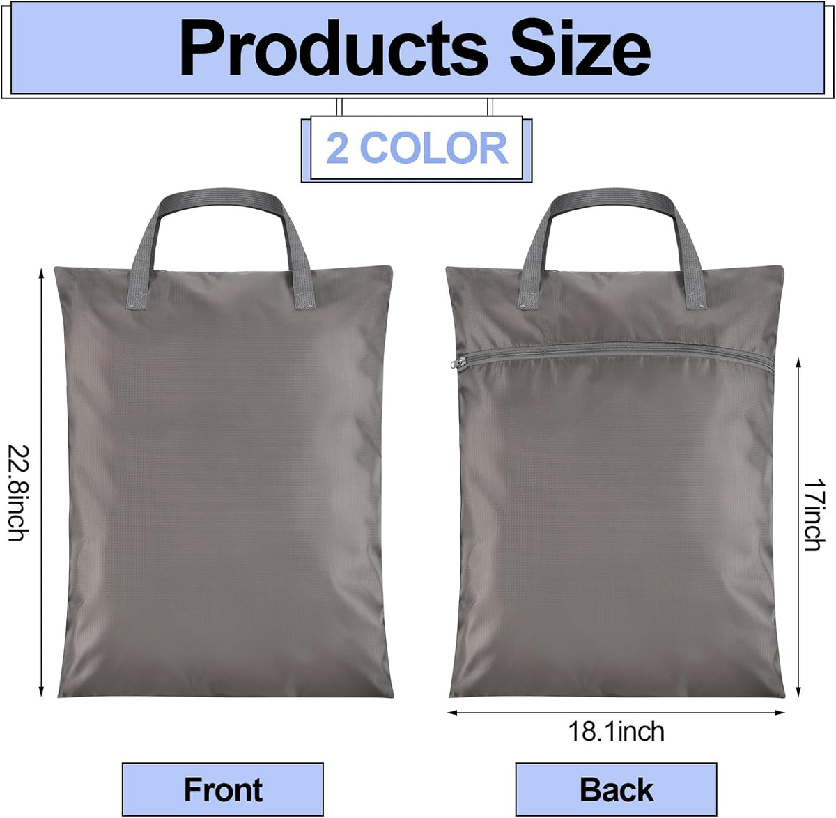 2 Pcs Travel Laundry Bags Waterproof with Handle Dirty Clothes Bag for Traveling Hanging Laundry Hamper with Two Zippered Pockets Washable Reusable for Sports Home Travel College