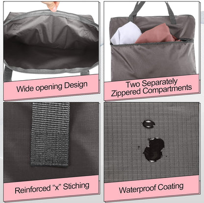 2 Pcs Travel Laundry Bags Waterproof with Handle Dirty Clothes Bag for Traveling Hanging Laundry Hamper with Two Zippered Pockets Washable Reusable for Sports Home Travel College
