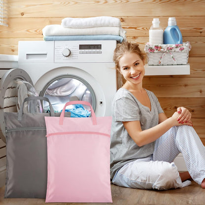 2 Pcs Travel Laundry Bags Waterproof with Handle Dirty Clothes Bag for Traveling Hanging Laundry Hamper with Two Zippered Pockets Washable Reusable for Sports Home Travel College