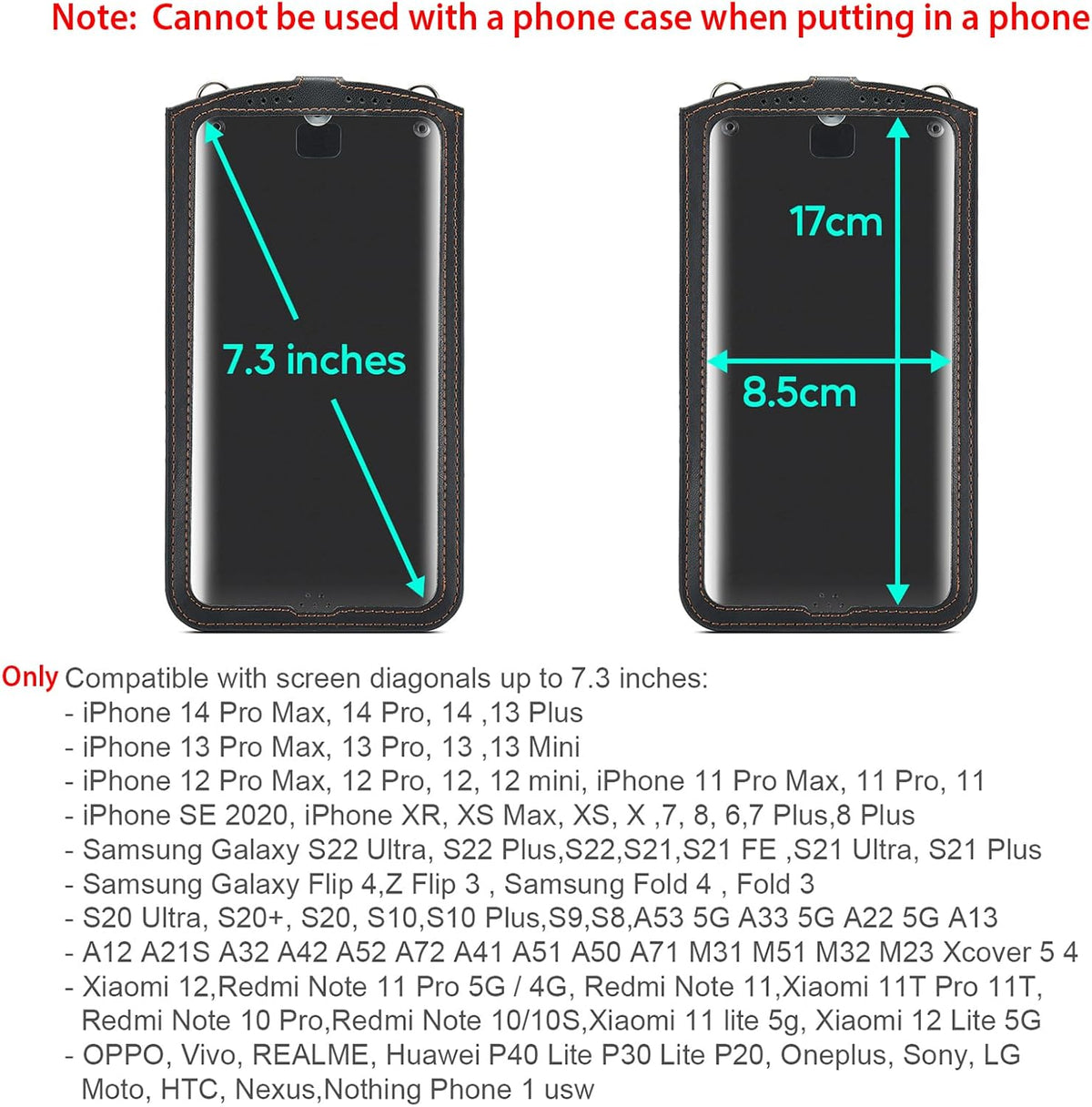 Small Crossbody Bag Cell Phone Purse for Women Men Leather Mini Shoulder Bag Wallet Case with Card Holder Slot Necklace Lanyard for All Phones iPhone Samsung Google up to 7.3" Black