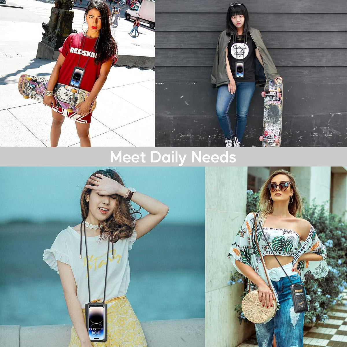 Small Crossbody Bag Cell Phone Purse for Women Men Leather Mini Shoulder Bag Wallet Case with Card Holder Slot Necklace Lanyard for All Phones iPhone Samsung Google up to 7.3" Black