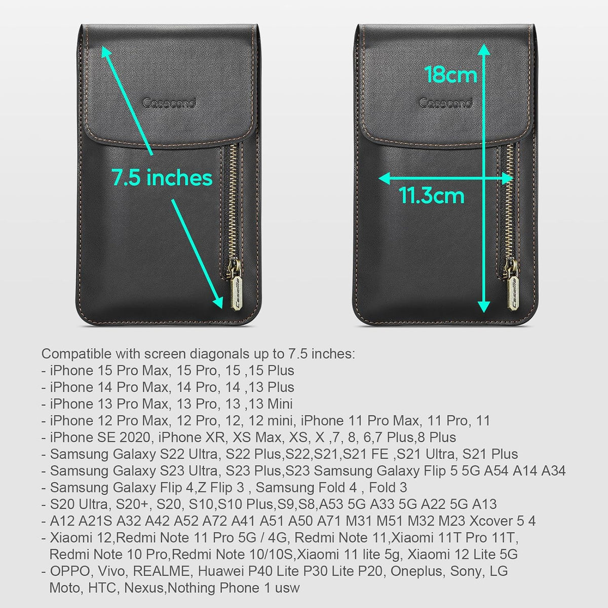 Small Crossbody Bag Cell Phone Purse for Women Men Leather Mini Shoulder Bag Wallet Case with Card Holder Slot Necklace Lanyard for All Phones iPhone Samsung Google up to 7.3" Black
