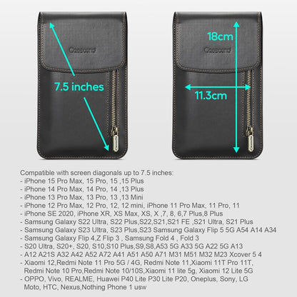 Small Crossbody Bag Cell Phone Purse for Women Men Leather Mini Shoulder Bag Wallet Case with Card Holder Slot Necklace Lanyard for All Phones iPhone Samsung Google up to 7.3" Black