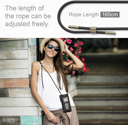Small Crossbody Bag Cell Phone Purse for Women Men Leather Mini Shoulder Bag Wallet Case with Card Holder Slot Necklace Lanyard for All Phones iPhone Samsung Google up to 7.3" Black