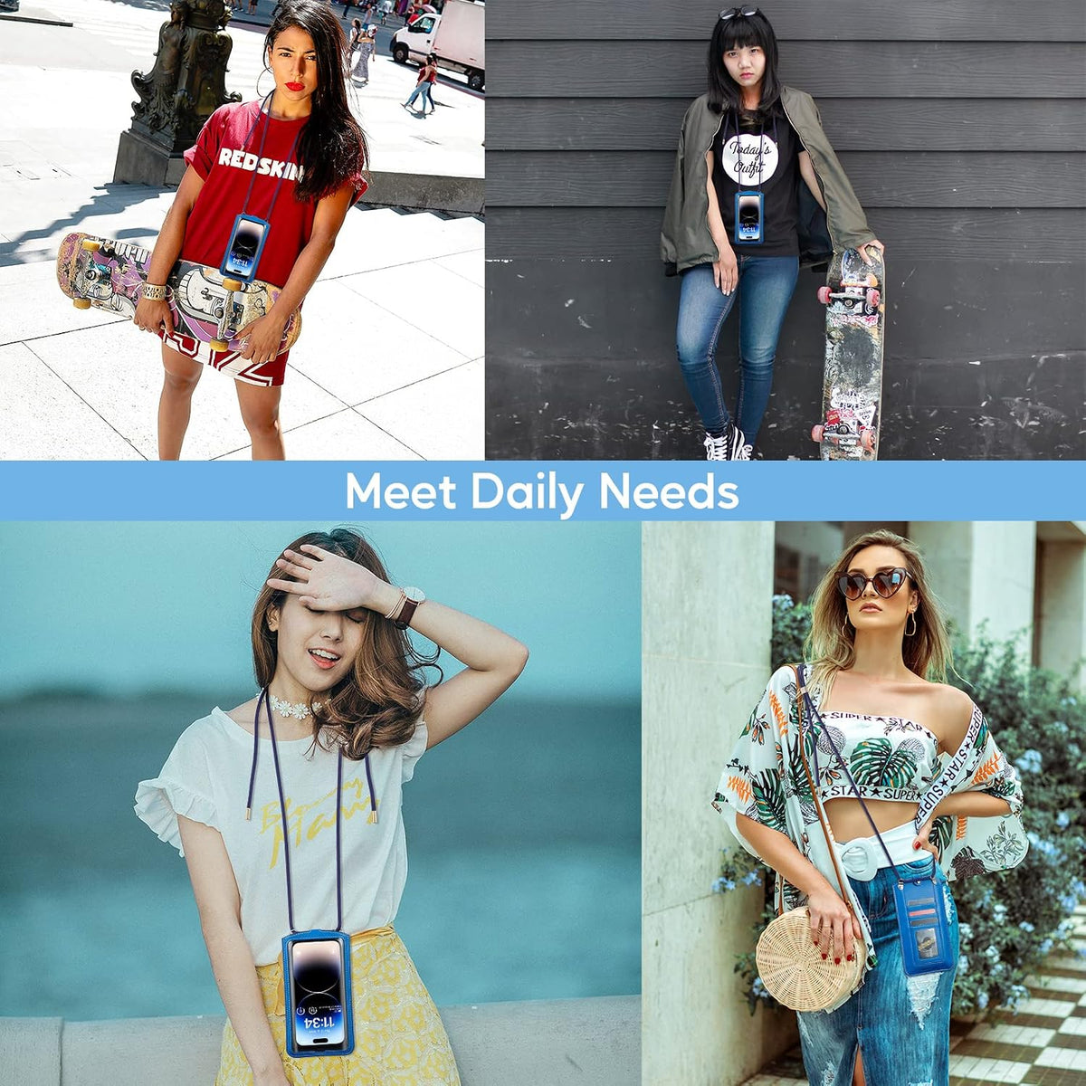 Small Crossbody Bag Cell Phone Purse for Women Men Leather Mini Shoulder Bag Wallet Case with Card Holder Slot Necklace Lanyard for All Phones iPhone Samsung Google up to 7.3" Black