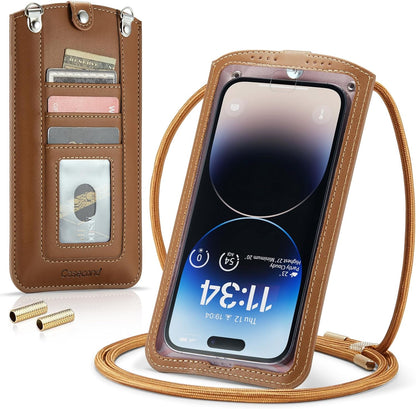 Small Crossbody Bag Cell Phone Purse for Women Men Leather Mini Shoulder Bag Wallet Case with Card Holder Slot Necklace Lanyard for All Phones iPhone Samsung Google up to 7.3" Black