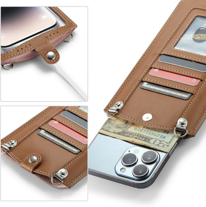 Small Crossbody Bag Cell Phone Purse for Women Men Leather Mini Shoulder Bag Wallet Case with Card Holder Slot Necklace Lanyard for All Phones iPhone Samsung Google up to 7.3" Black