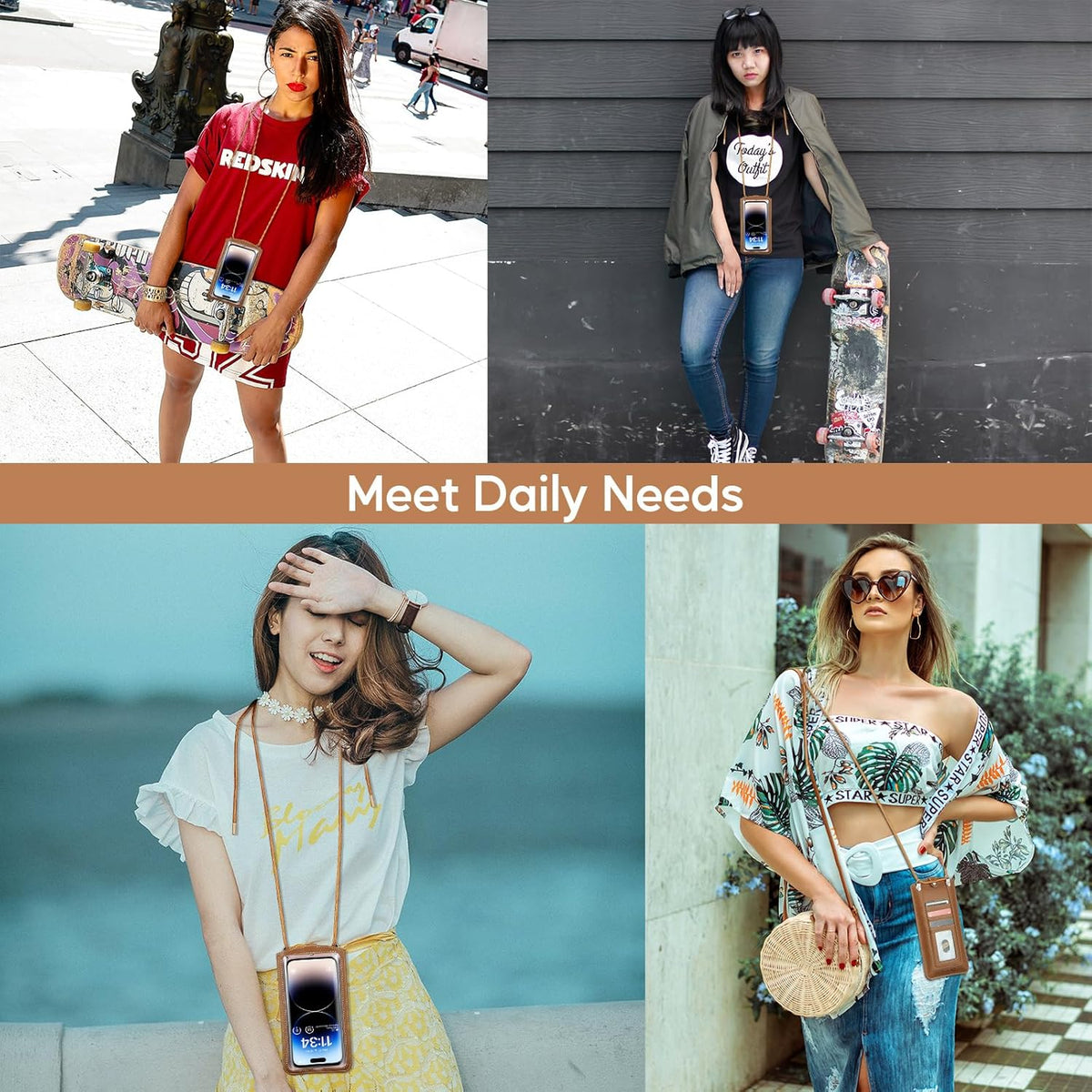 Small Crossbody Bag Cell Phone Purse for Women Men Leather Mini Shoulder Bag Wallet Case with Card Holder Slot Necklace Lanyard for All Phones iPhone Samsung Google up to 7.3" Black