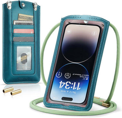 Small Crossbody Bag Cell Phone Purse for Women Men Leather Mini Shoulder Bag Wallet Case with Card Holder Slot Necklace Lanyard for All Phones iPhone Samsung Google up to 7.3" Black