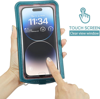Small Crossbody Bag Cell Phone Purse for Women Men Leather Mini Shoulder Bag Wallet Case with Card Holder Slot Necklace Lanyard for All Phones iPhone Samsung Google up to 7.3" Black