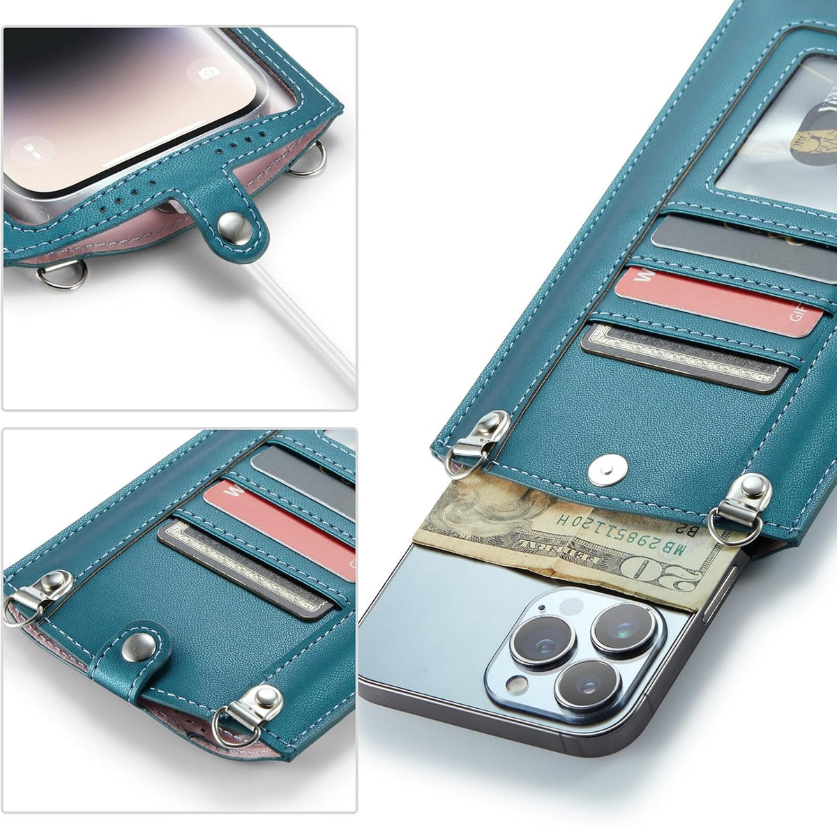 Small Crossbody Bag Cell Phone Purse for Women Men Leather Mini Shoulder Bag Wallet Case with Card Holder Slot Necklace Lanyard for All Phones iPhone Samsung Google up to 7.3" Black