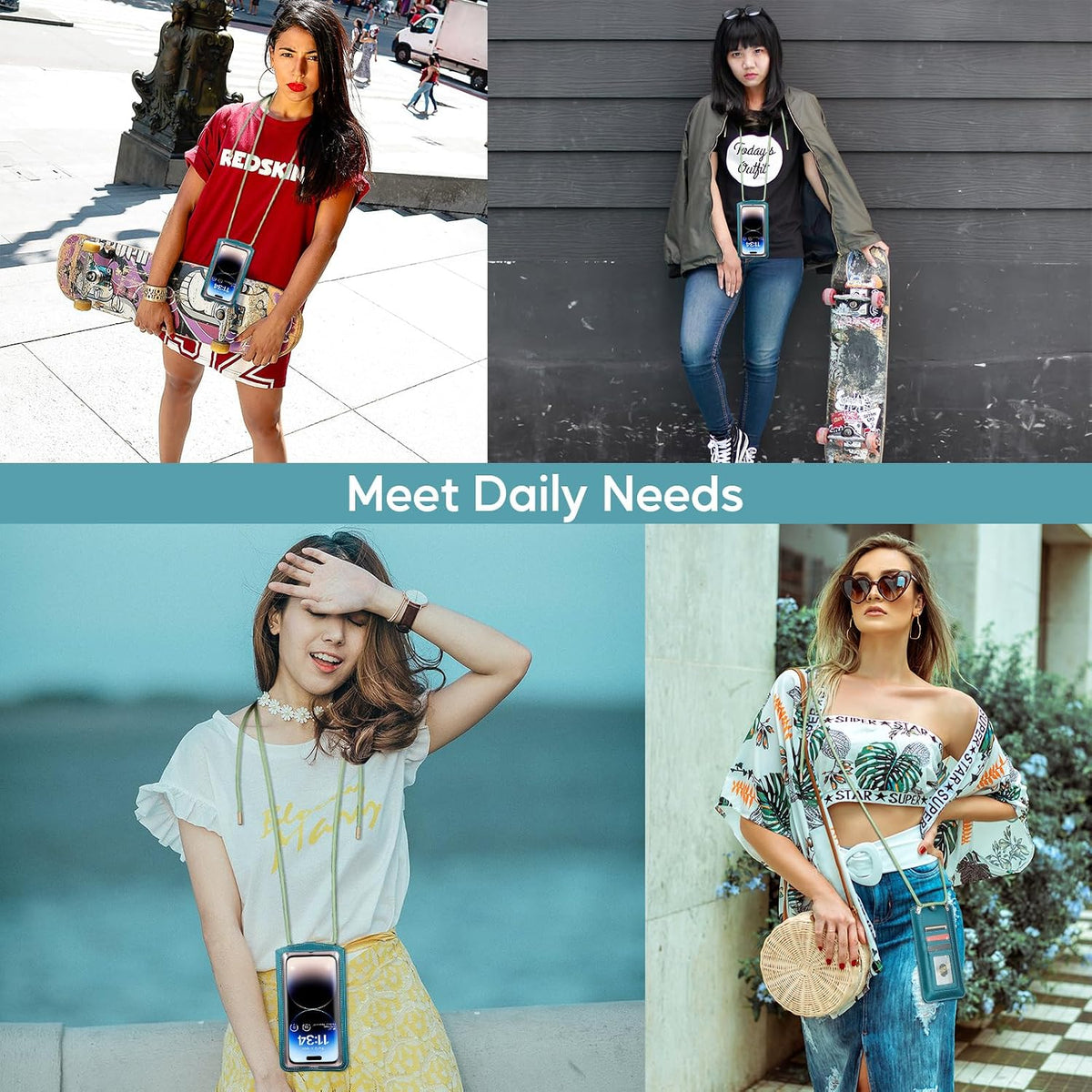 Small Crossbody Bag Cell Phone Purse for Women Men Leather Mini Shoulder Bag Wallet Case with Card Holder Slot Necklace Lanyard for All Phones iPhone Samsung Google up to 7.3" Black