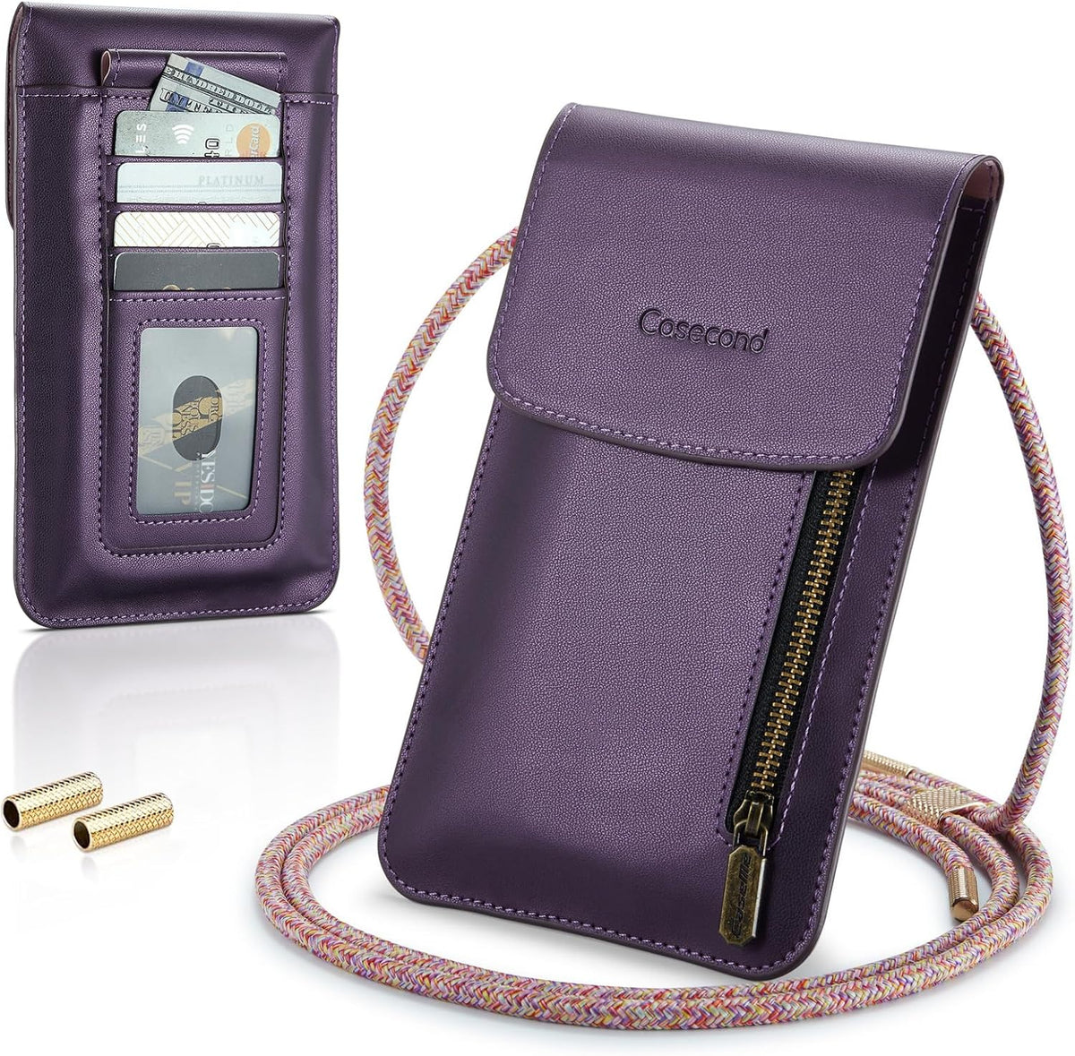 Small Crossbody Bag Cell Phone Purse for Women Men Leather Mini Shoulder Bag Wallet Case with Card Holder Slot Necklace Lanyard for All Phones iPhone Samsung Google up to 7.3" Black