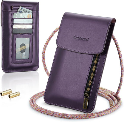 Small Crossbody Bag Cell Phone Purse for Women Men Leather Mini Shoulder Bag Wallet Case with Card Holder Slot Necklace Lanyard for All Phones iPhone Samsung Google up to 7.3" Black