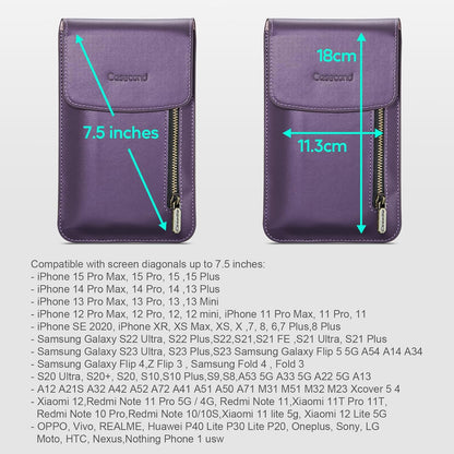 Small Crossbody Bag Cell Phone Purse for Women Men Leather Mini Shoulder Bag Wallet Case with Card Holder Slot Necklace Lanyard for All Phones iPhone Samsung Google up to 7.3" Black