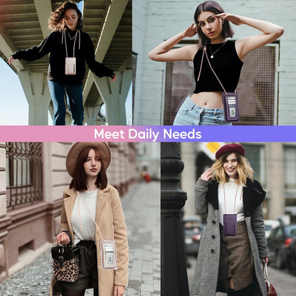 Small Crossbody Bag Cell Phone Purse for Women Men Leather Mini Shoulder Bag Wallet Case with Card Holder Slot Necklace Lanyard for All Phones iPhone Samsung Google up to 7.3" Black