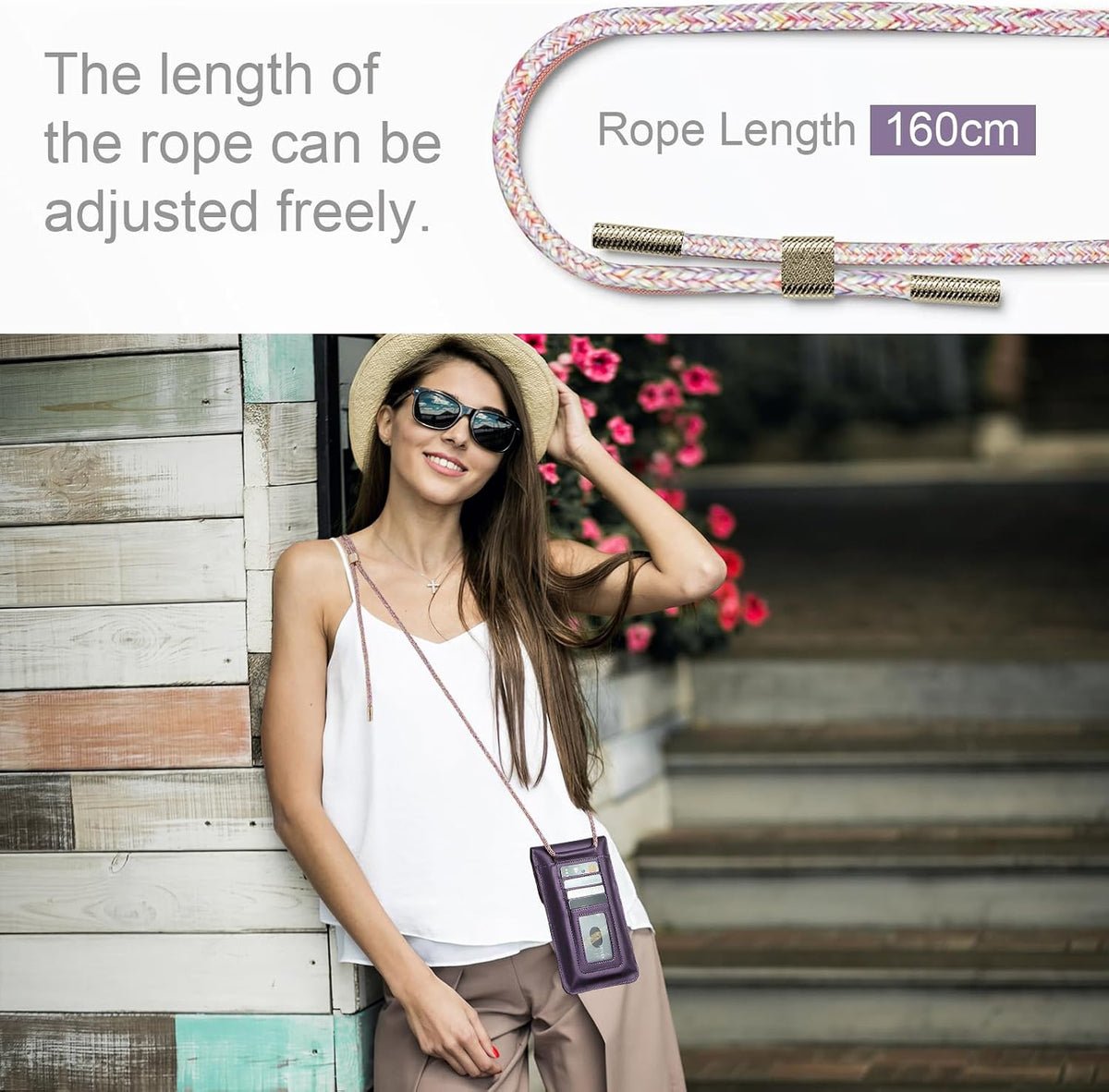 Small Crossbody Bag Cell Phone Purse for Women Men Leather Mini Shoulder Bag Wallet Case with Card Holder Slot Necklace Lanyard for All Phones iPhone Samsung Google up to 7.3" Black