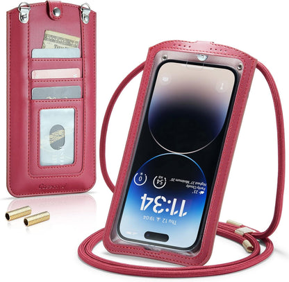 Small Crossbody Bag Cell Phone Purse for Women Men Leather Mini Shoulder Bag Wallet Case with Card Holder Slot Necklace Lanyard for All Phones iPhone Samsung Google up to 7.3" Black