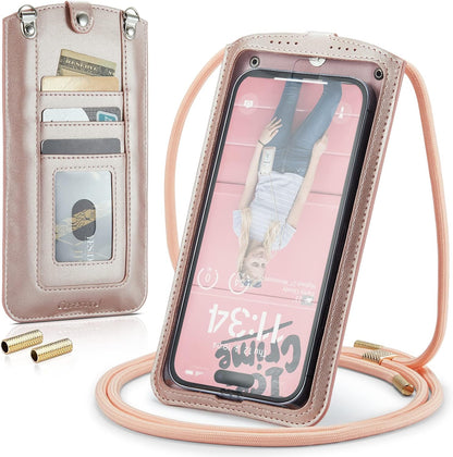 Small Crossbody Bag Cell Phone Purse for Women Men Leather Mini Shoulder Bag Wallet Case with Card Holder Slot Necklace Lanyard for All Phones iPhone Samsung Google up to 7.3" Black