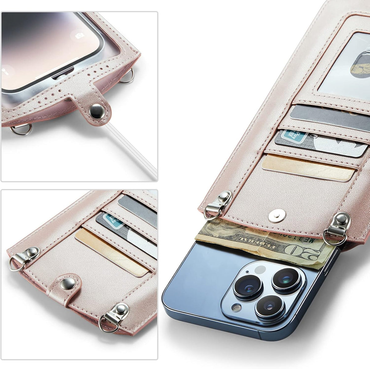 Small Crossbody Bag Cell Phone Purse for Women Men Leather Mini Shoulder Bag Wallet Case with Card Holder Slot Necklace Lanyard for All Phones iPhone Samsung Google up to 7.3" Black